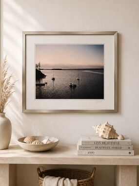 Framed Wall Art Coastal Harbor Sailboat Signed Photography Print 28x24
